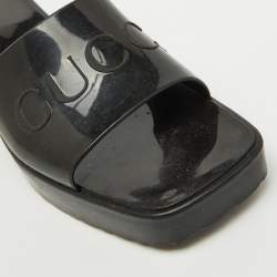 Pre Owned Gucci Black Rubber Logo Embossed Platform Slide Sandals Size 41