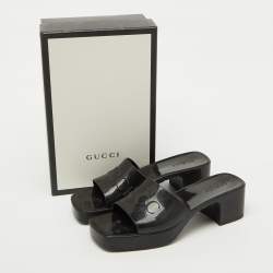 Pre Owned Gucci Black Rubber Logo Embossed Platform Slide Sandals Size 41
