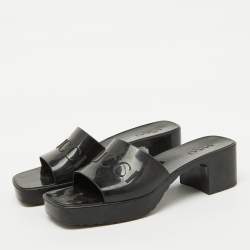 Pre Owned Gucci Black Rubber Logo Embossed Platform Slide Sandals Size 41