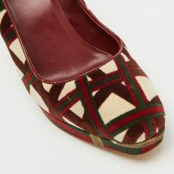 Gucci Multicolor Pattern Velvet Platform Wedge Pumps Size 39.5