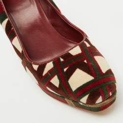 Gucci Multicolor Pattern Velvet Platform Wedge Pumps Size 39.5