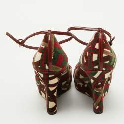 Gucci Multicolor Pattern Velvet Platform Wedge Pumps Size 39.5