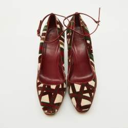 Gucci Multicolor Pattern Velvet Platform Wedge Pumps Size 39.5