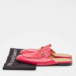 Pre Owned Gucci Pink Leather Princetown Flat Mules Size 39