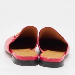 Pre Owned Gucci Pink Leather Princetown Flat Mules Size 39