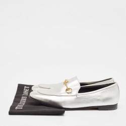 Pre Owned Gucci Silver Leather Jordaan Loafers Size 38