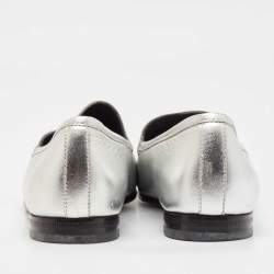 Pre Owned Gucci Silver Leather Jordaan Loafers Size 38