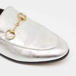 Pre Owned Gucci Silver Leather Jordaan Loafers Size 38