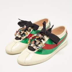 Gucci Multicolor Patent Leather Crystal Embellished Falacer Sneakers Size 36