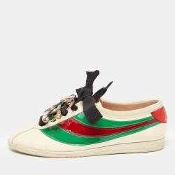Gucci Multicolor Patent Leather Crystal Embellished Falacer Sneakers Size 36