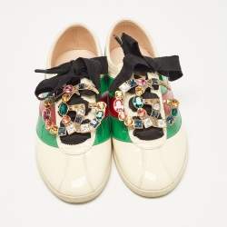 Gucci Multicolor Patent Leather Crystal Embellished Falacer Sneakers Size 36