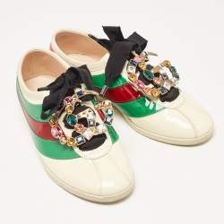 Gucci Multicolor Patent Leather Crystal Embellished Falacer Sneakers Size 36