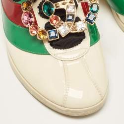 Gucci Multicolor Patent Leather Crystal Embellished Falacer Sneakers Size 36