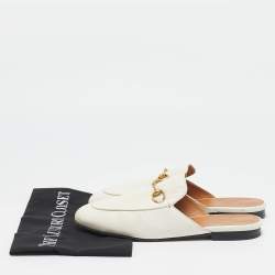 Gucci White Leather Princetown Horsebit Mule Sandals Size 39