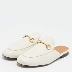 Gucci White Leather Princetown Horsebit Mule Sandals Size 39