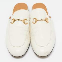 Gucci White Leather Princetown Horsebit Mule Sandals Size 39