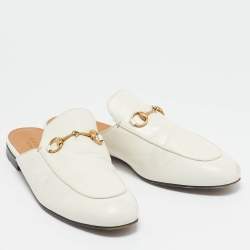 Gucci White Leather Princetown Horsebit Mule Sandals Size 39