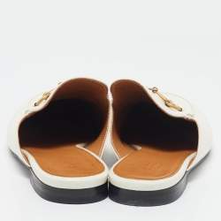 Gucci White Leather Princetown Horsebit Mule Sandals Size 39