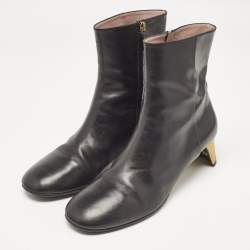 Gucci Black Leather Diamond Heel Ankle Boots Size 40.5