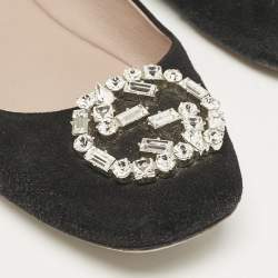 Gucci Black Suede Interlocking G Crystal Ballet Flats Size 38.5