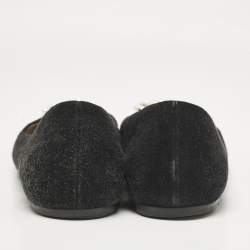 Gucci Black Suede Interlocking G Crystal Ballet Flats Size 38.5