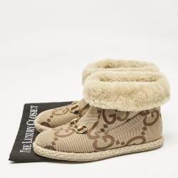 مملوكة مسبقًا Gucci Brown GG Canvas and Faux Fur Horsebit Fria Snow Boots Size 39