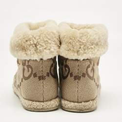 مملوكة مسبقًا Gucci Brown GG Canvas and Faux Fur Horsebit Fria Snow Boots Size 39