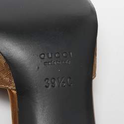 Gucci Metallic Gold GG Lurex Fabric Horsebit Open Toe Slide Sandals Size 39.5