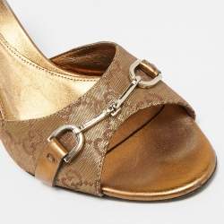 Gucci Metallic Gold GG Lurex Fabric Horsebit Open Toe Slide Sandals Size 39.5