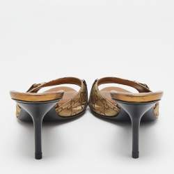 Gucci Metallic Gold GG Lurex Fabric Horsebit Open Toe Slide Sandals Size 39.5