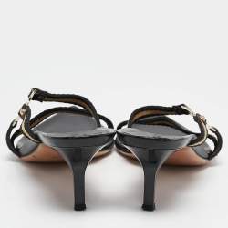 Pre Owned Gucci Black GG Interlocking Leather Strappy Slide Sandals Size 37.5
