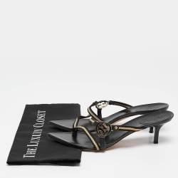 Pre Owned Gucci Black GG Interlocking Leather Strappy Slide Sandals Size 37.5