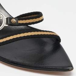 Pre Owned Gucci Black GG Interlocking Leather Strappy Slide Sandals Size 37.5