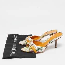 Pre Owned  Gucci Multicolor Floral Satin Slip On Sandals Size 36.5