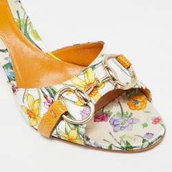 Pre Owned  Gucci Multicolor Floral Satin Slip On Sandals Size 36.5