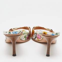 Pre Owned  Gucci Multicolor Floral Satin Slip On Sandals Size 36.5