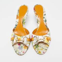 Pre Owned  Gucci Multicolor Floral Satin Slip On Sandals Size 36.5