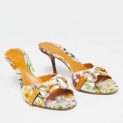 Pre Owned  Gucci Multicolor Floral Satin Slip On Sandals Size 36.5