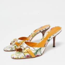 Pre Owned  Gucci Multicolor Floral Satin Slip On Sandals Size 36.5
