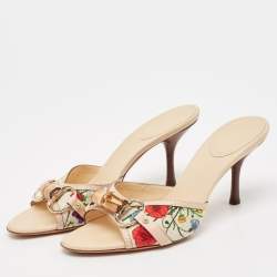 Pre Owned Gucci Multicolor Canvas and Leather Horsebit Slide Sandals Size 37.5