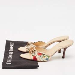 Pre Owned Gucci Multicolor Canvas and Leather Horsebit Slide Sandals Size 37.5