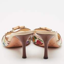 Pre Owned Gucci Multicolor Canvas and Leather Horsebit Slide Sandals Size 37.5