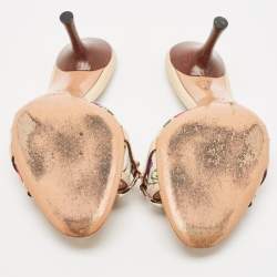 Pre Owned Gucci Multicolor Canvas and Leather Horsebit Slide Sandals Size 37.5