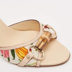 Pre Owned Gucci Multicolor Canvas and Leather Horsebit Slide Sandals Size 37.5