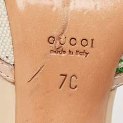 Pre Owned Gucci Multicolor Canvas and Leather Horsebit Slide Sandals Size 37.5