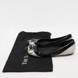 Gucci Black/Grey Patent Leather and Suede Bamboo Horsebit Ballet Flats Size 39