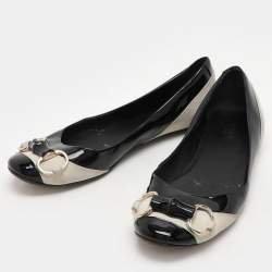 Gucci Black/Grey Patent Leather and Suede Bamboo Horsebit Ballet Flats Size 39