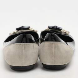 Gucci Black/Grey Patent Leather and Suede Bamboo Horsebit Ballet Flats Size 39