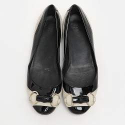 Gucci Black/Grey Patent Leather and Suede Bamboo Horsebit Ballet Flats Size 39