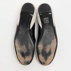 Gucci Black/Grey Patent Leather and Suede Bamboo Horsebit Ballet Flats Size 39